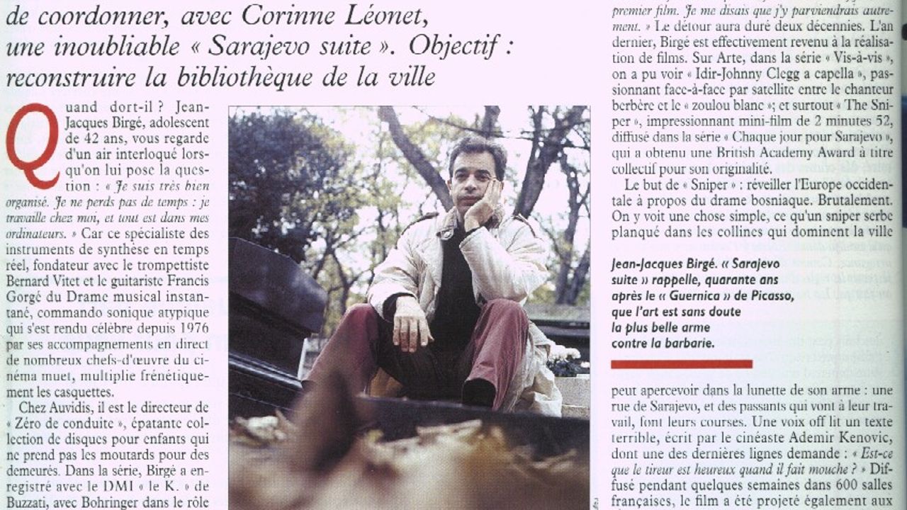 Une page de Bernard Loupias sur Sarajevo dans le Nouvel Observateur (10/11/1994)