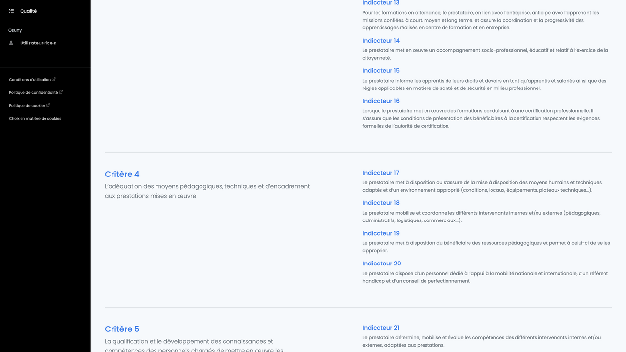 Liste des critères Qualiopi