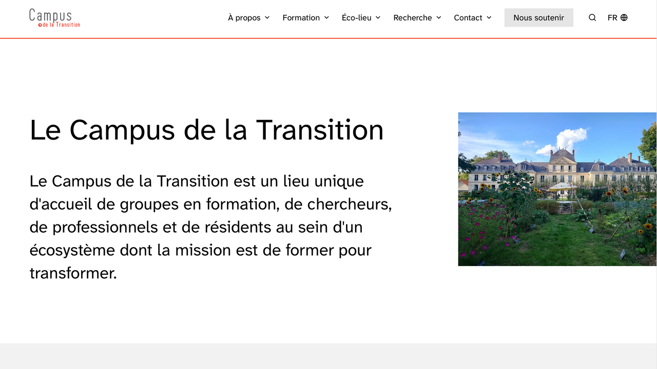 Capture d'écran du site du campus de la transition
