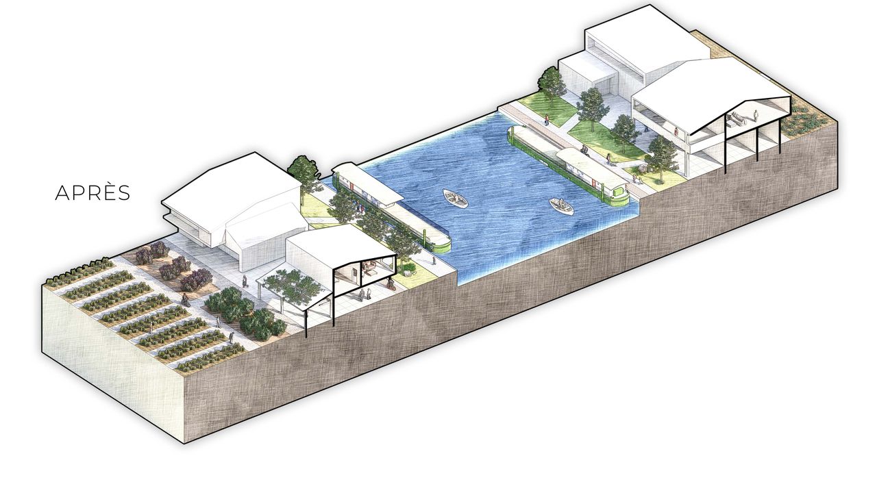 Vue 3D du canal avec les nouveaux aménagements proposés