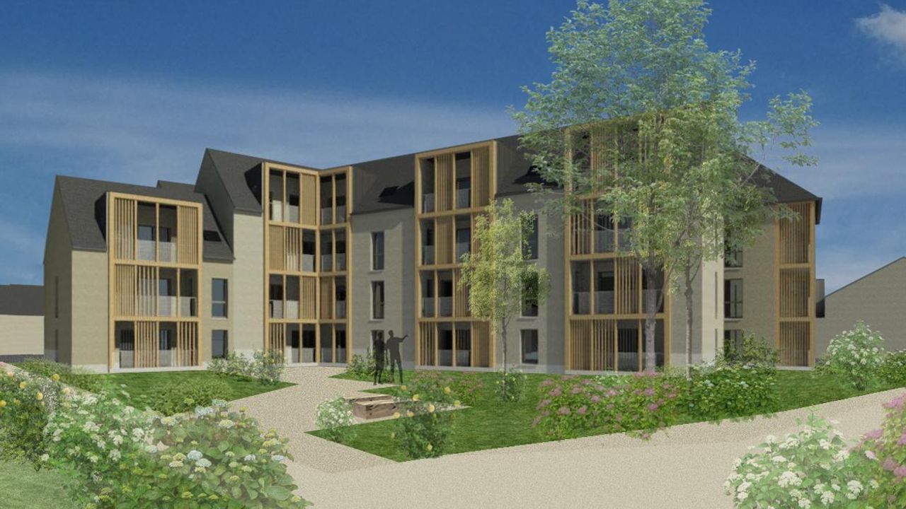 Perspective de la résidence seniors An Dro, à Saint-Armel, côté jardin.