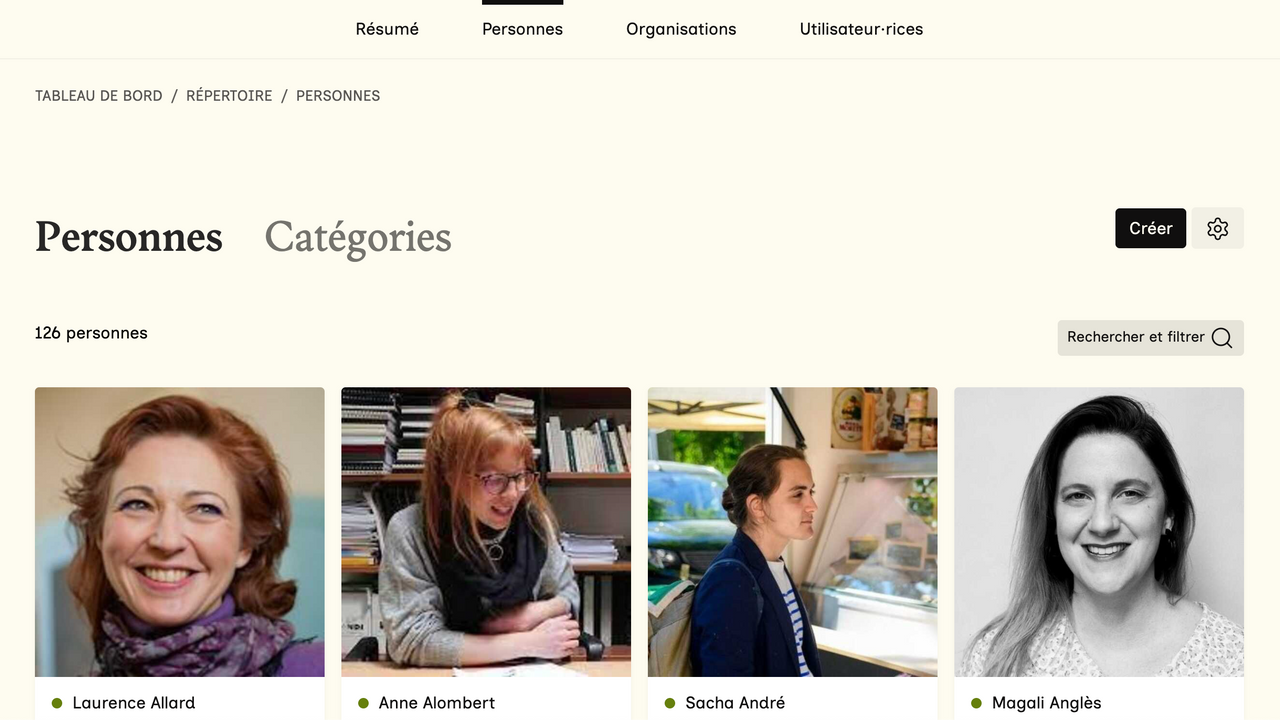 Focus sur la rubrique "Personnes"