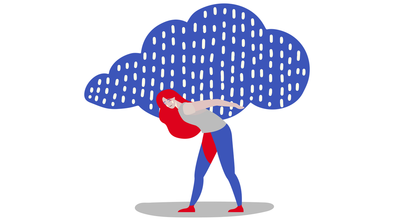 Illustration d'une femme portant un nuage sur le dos