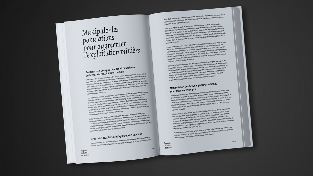 livre ouvert sur la page manipuler les populations pour augmenter l'exploitation minière
